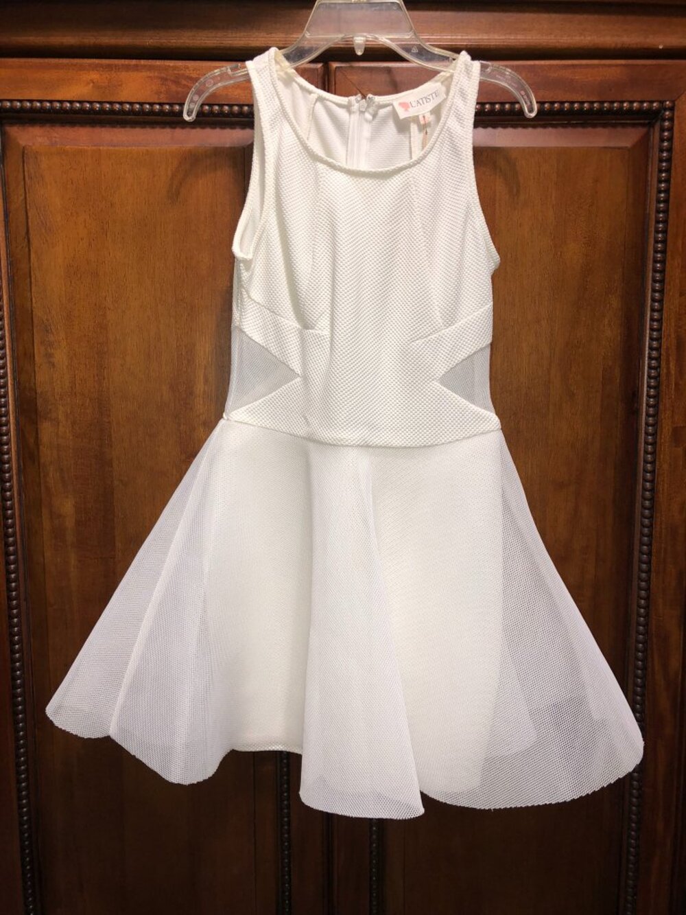 NWT L'ATISTE White Mesh Cutout Textured Skater Mini Dress S